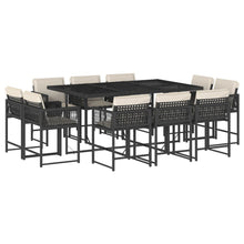11-delige Tuinset met kussens poly rattan zwart