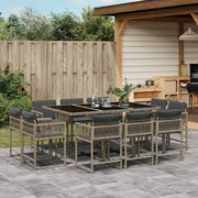 Tuinset 11-delig poly rattan grijs met kussens