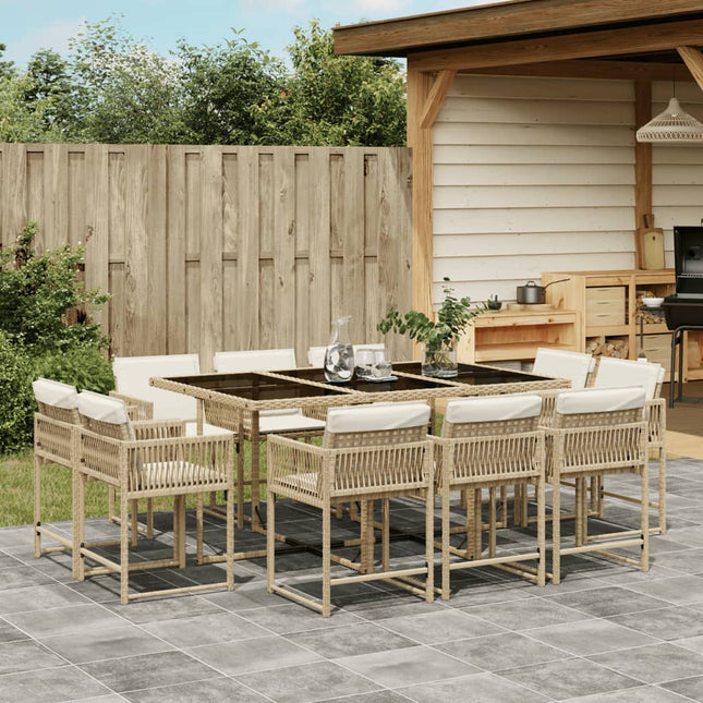 11-delige Tuinset met kussens poly rattan beige