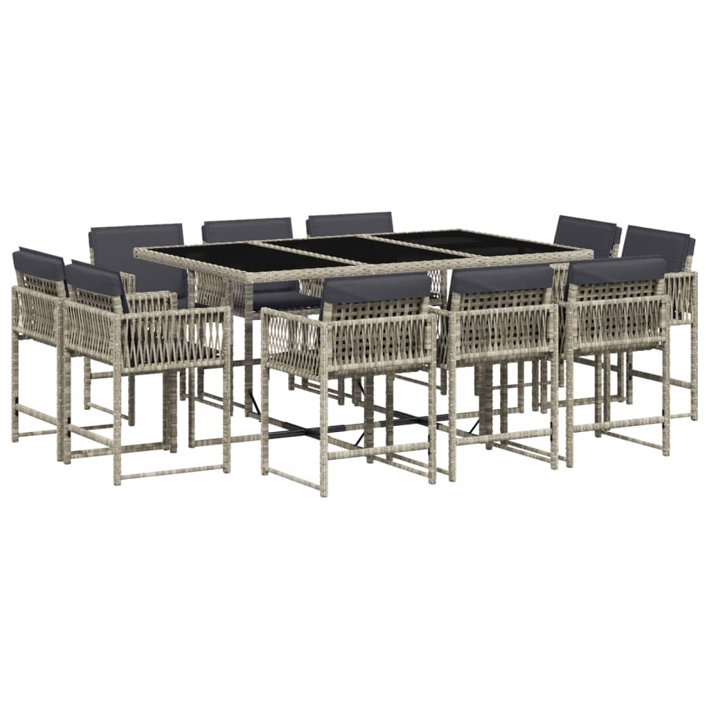 11-delige Tuinset met kussens poly rattan lichtgrijs