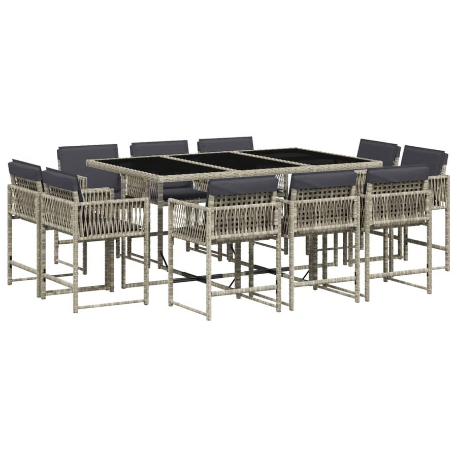 11-delige Tuinset met kussens poly rattan lichtgrijs