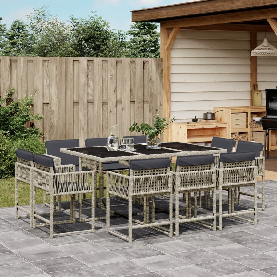 11-delige Tuinset met kussens poly rattan lichtgrijs