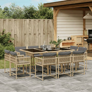 Tuinset 11-delig poly rattan gemengd beige met kussens