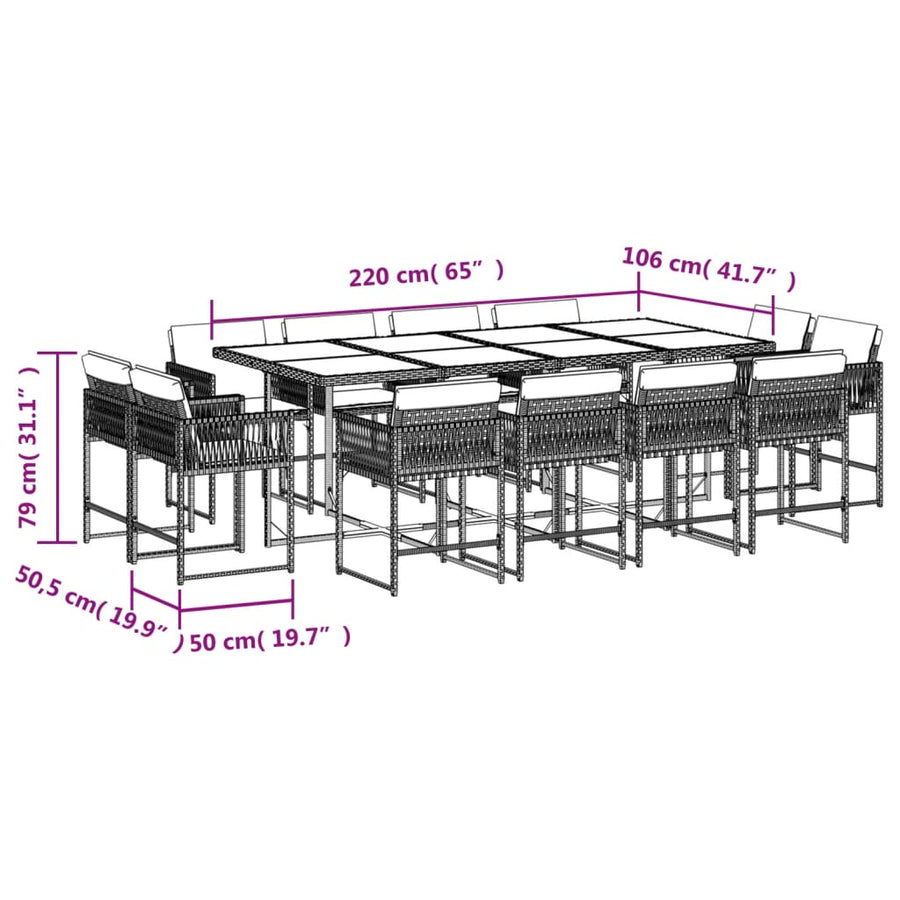 13-delige Tuinset met kussens poly rattan bruin