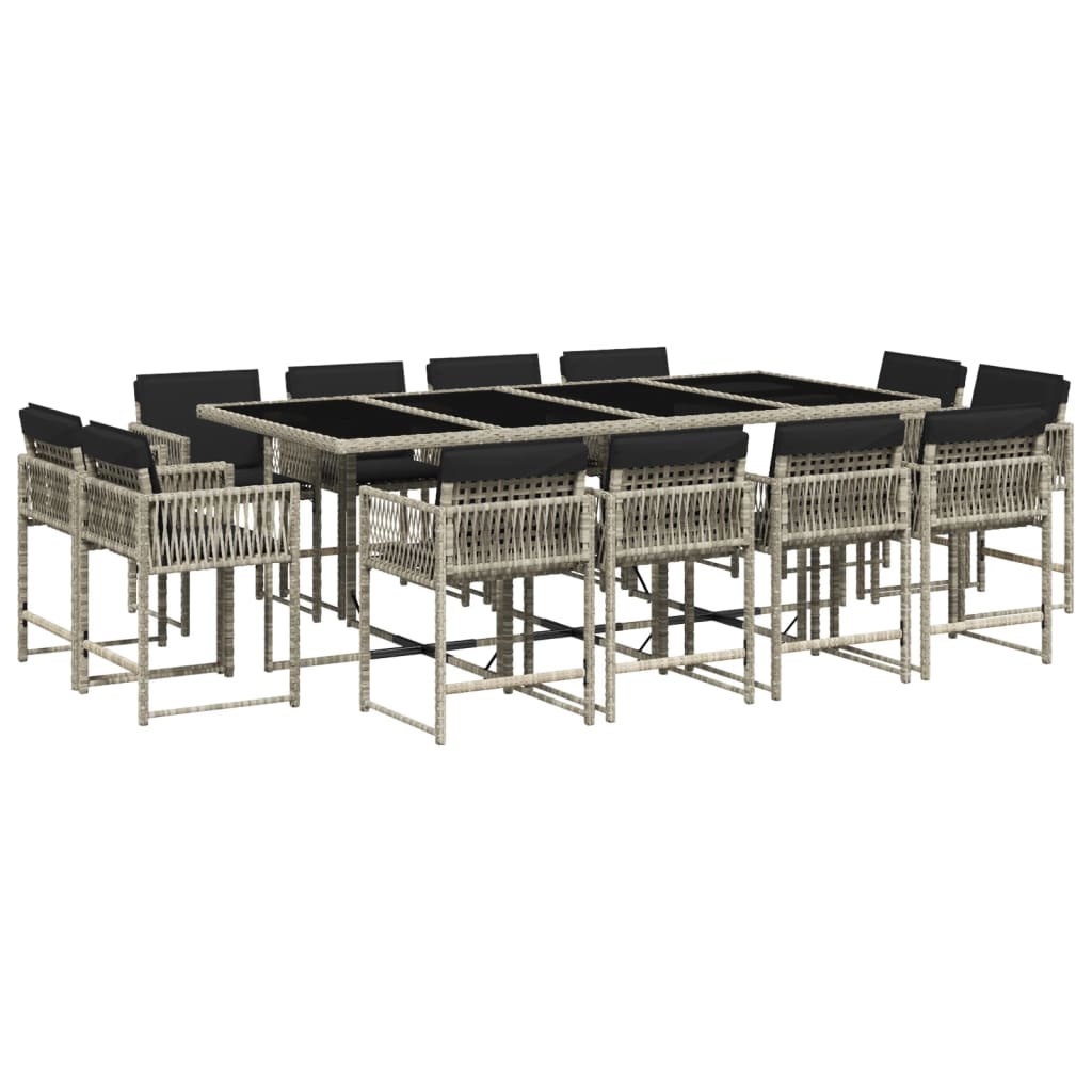 13-delige Tuinset met kussens poly rattan lichtgrijs