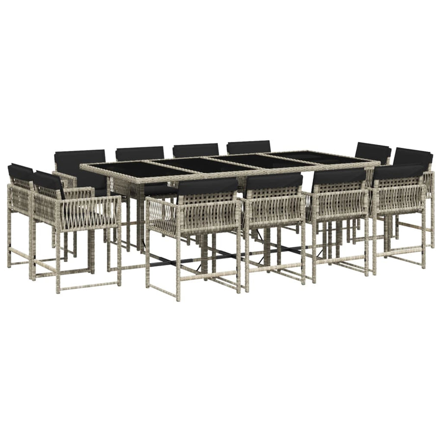 13-delige Tuinset met kussens poly rattan lichtgrijs