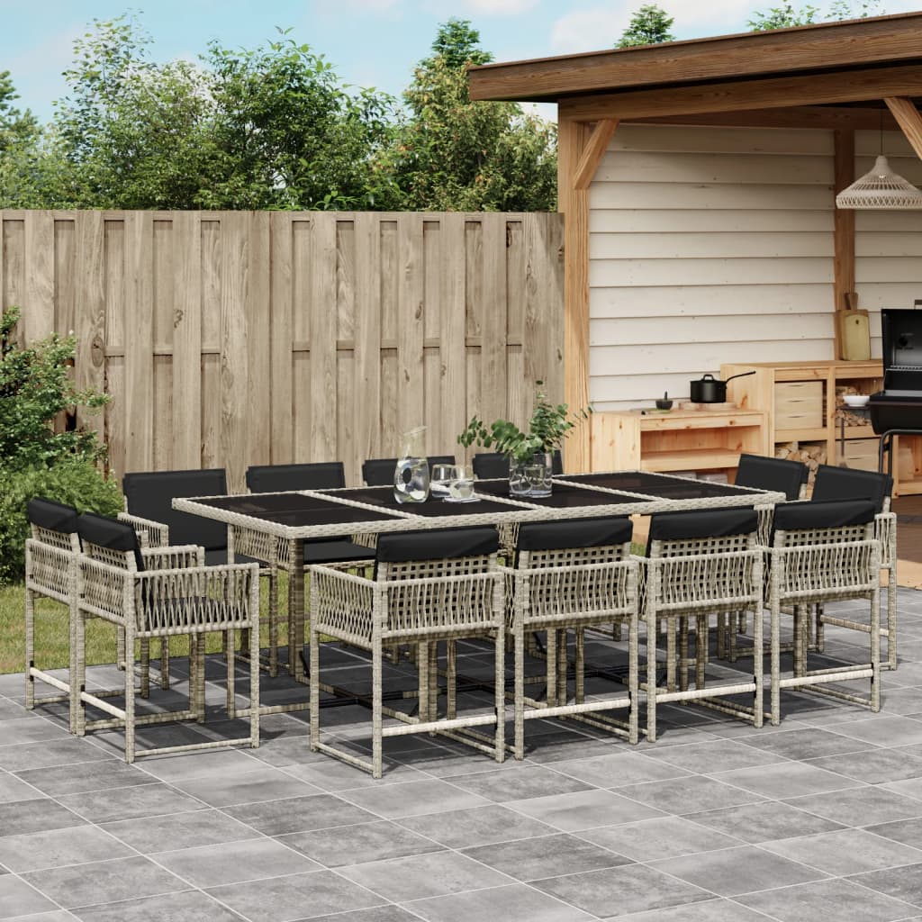 13-delige Tuinset met kussens poly rattan lichtgrijs