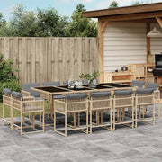 Tuinset 13-delig poly rattan gemengd beige met kussens