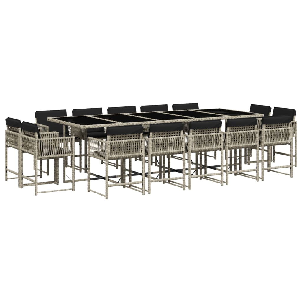 15-delige Tuinset met kussens poly rattan lichtgrijs