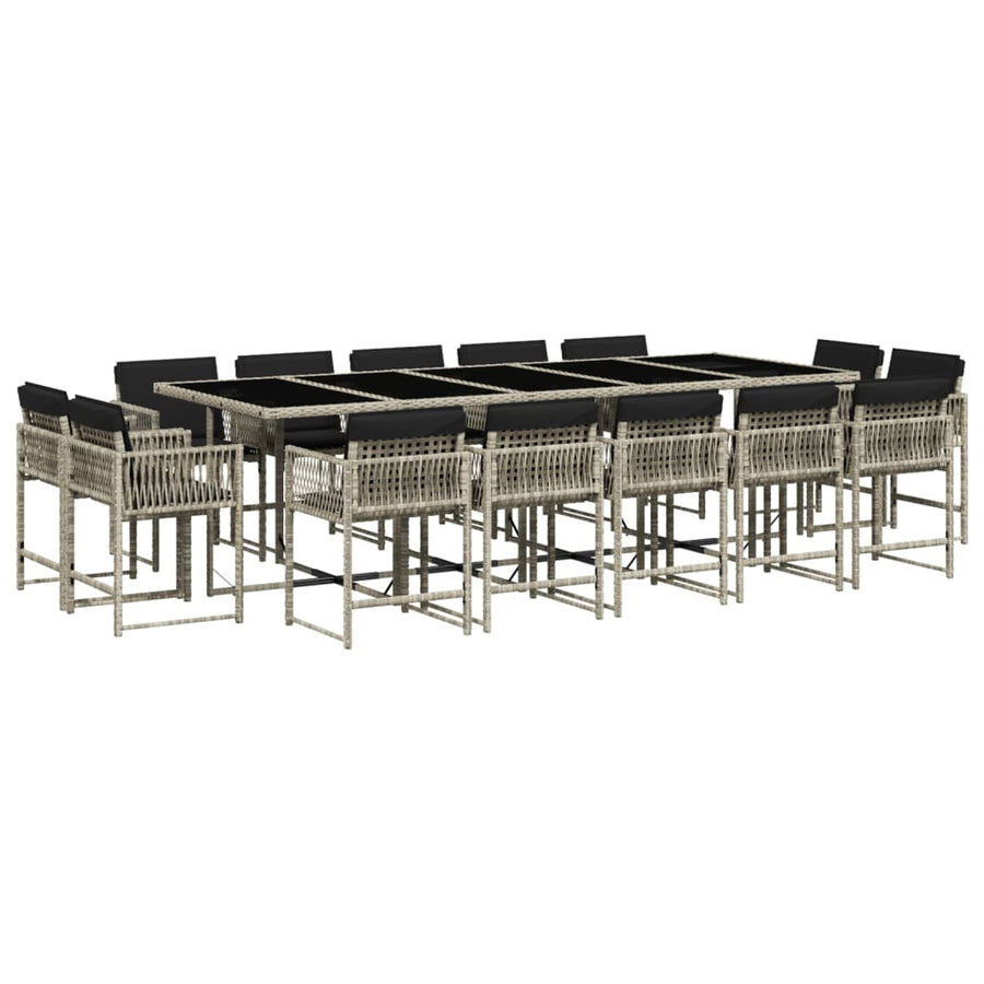 15-delige Tuinset met kussens poly rattan lichtgrijs