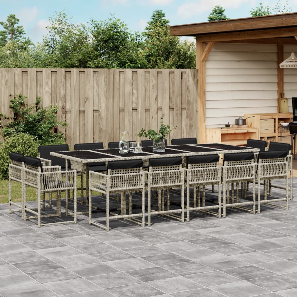 15-delige Tuinset met kussens poly rattan lichtgrijs