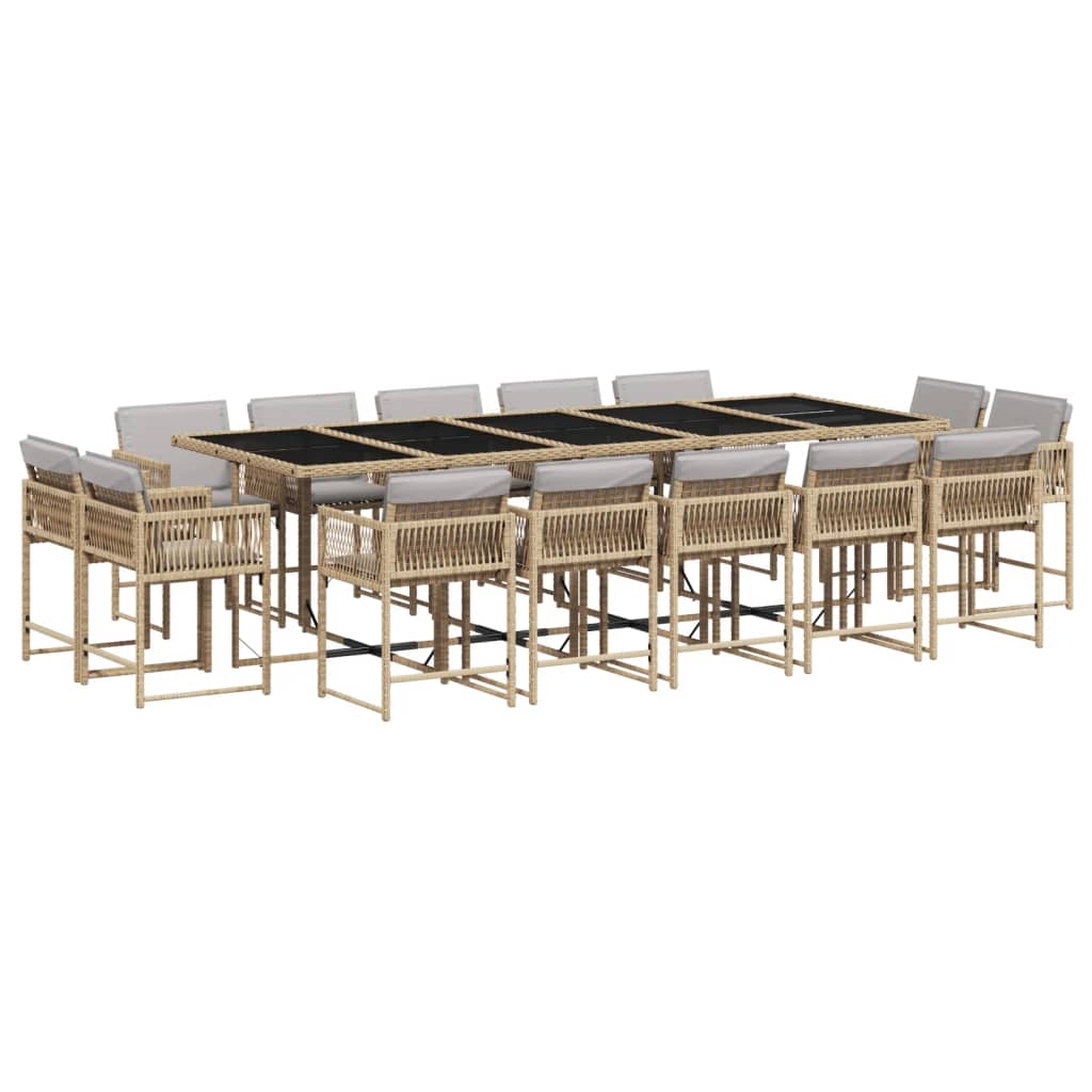 15-delige Tuinset met kussens poly rattan gemengd beige