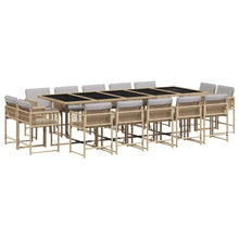 15-delige Tuinset met kussens poly rattan gemengd beige