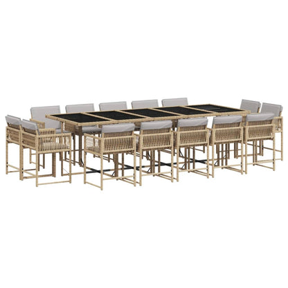 15-delige Tuinset met kussens poly rattan gemengd beige