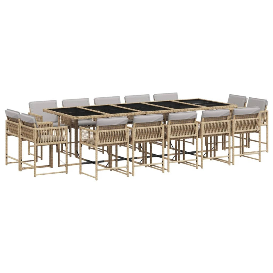 15-delige Tuinset met kussens poly rattan gemengd beige