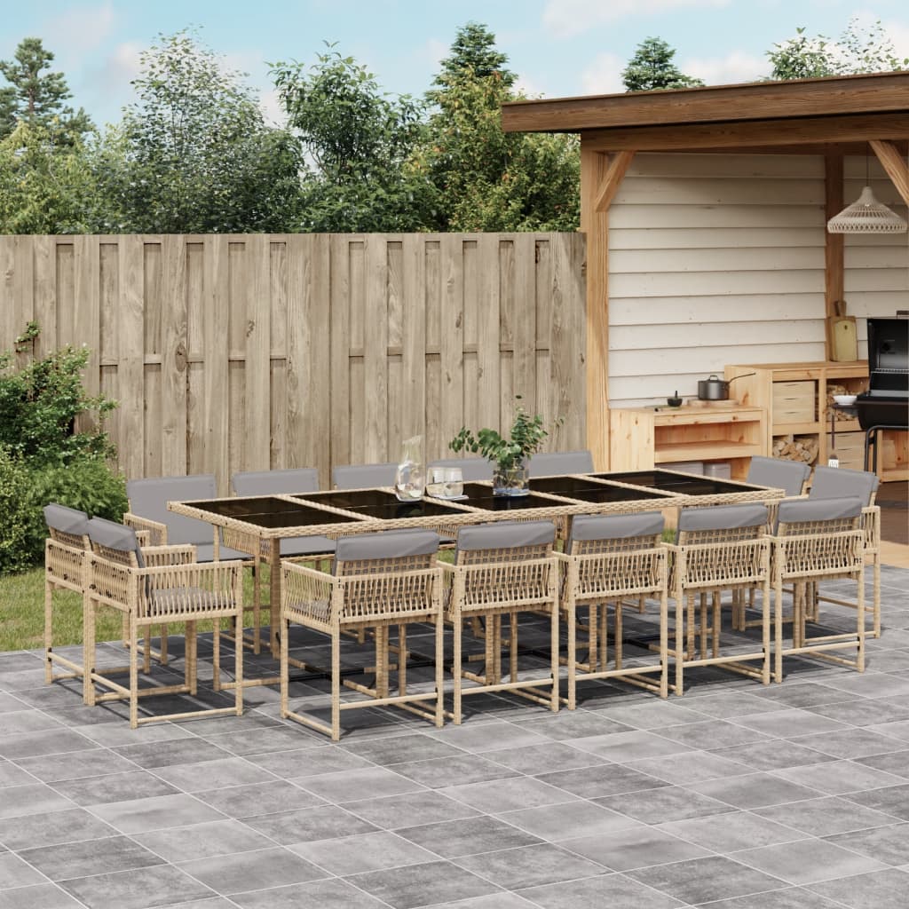 15-delige Tuinset met kussens poly rattan gemengd beige