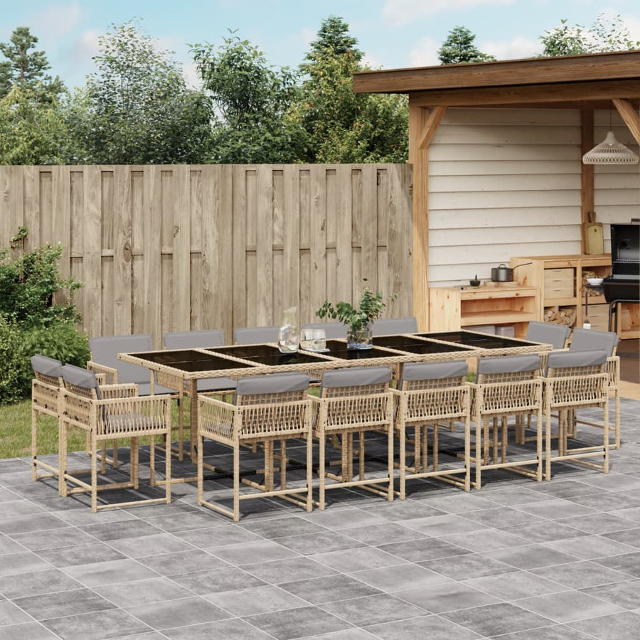 15-delige Tuinset met kussens poly rattan gemengd beige