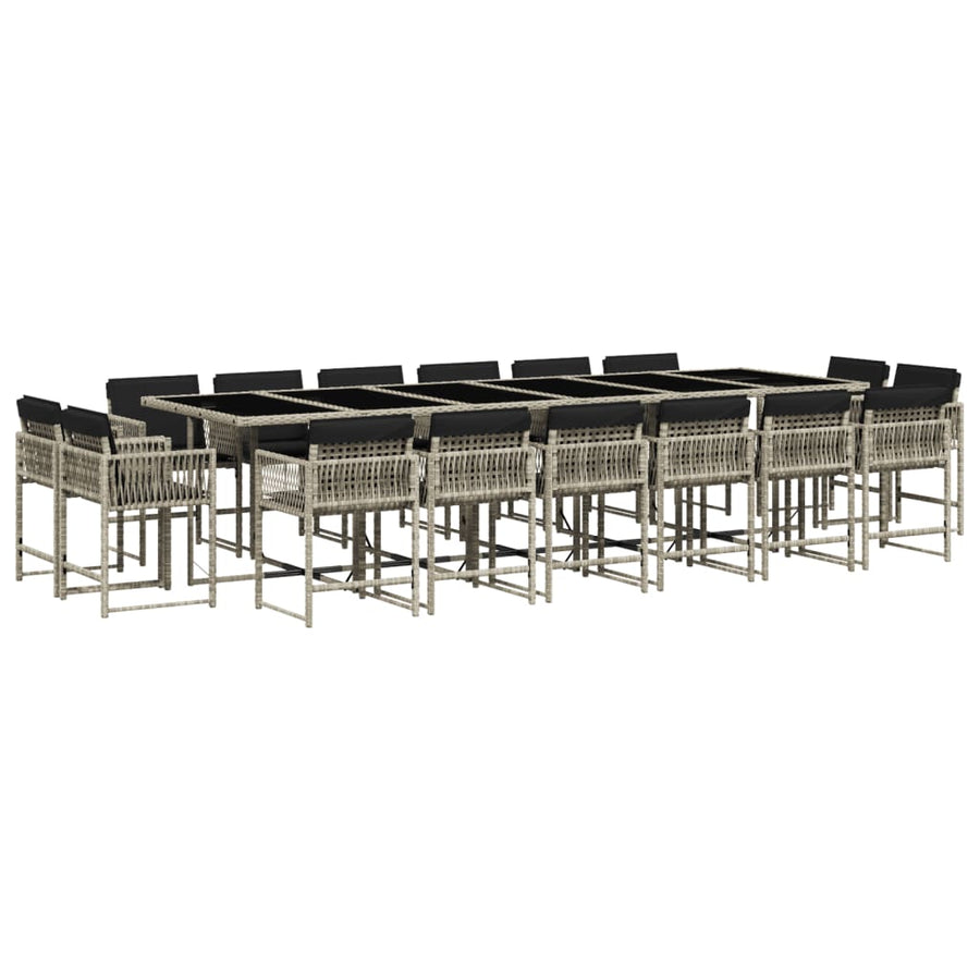 17-delige Tuinset met kussens poly rattan lichtgrijs