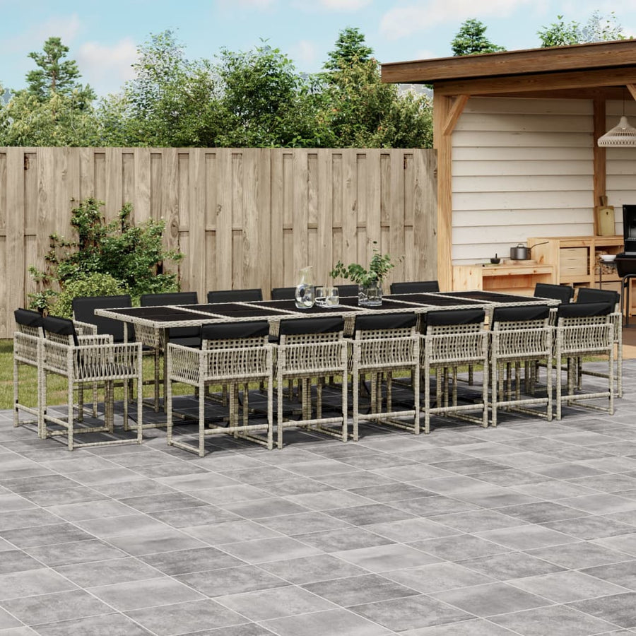 17-delige Tuinset met kussens poly rattan lichtgrijs