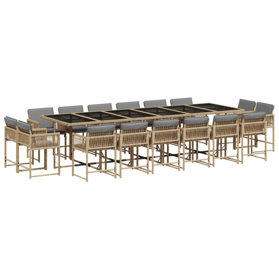 17-delige Tuinset met kussens poly rattan gemengd beige