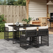 5-piece Garden Set with Cushions, Poly Rattan, Black