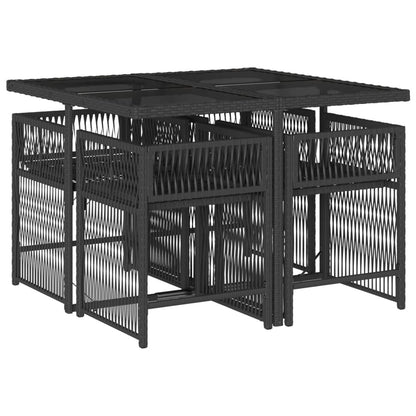 5-delige Tuinset met kussens poly rattan zwart