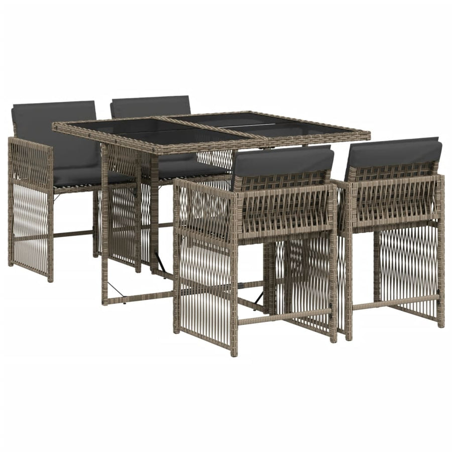5-delige Tuinset met kussens poly rattan grijs