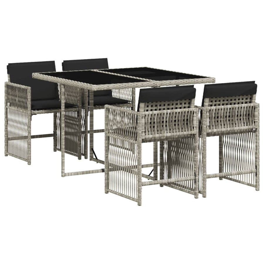 5-delige Tuinset met kussens poly rattan lichtgrijs