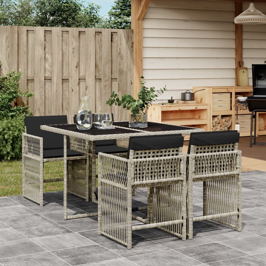 5-delige Tuinset met kussens poly rattan lichtgrijs