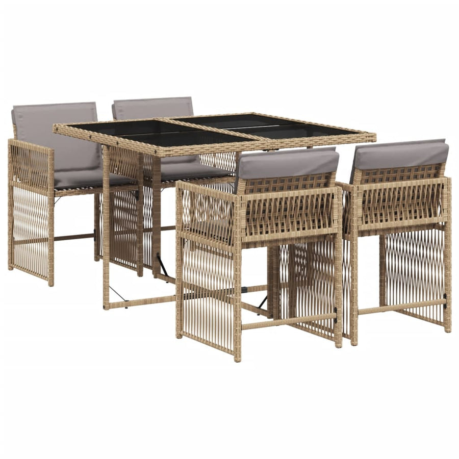 5-delige Tuinset met kussens poly rattan gemengd beige