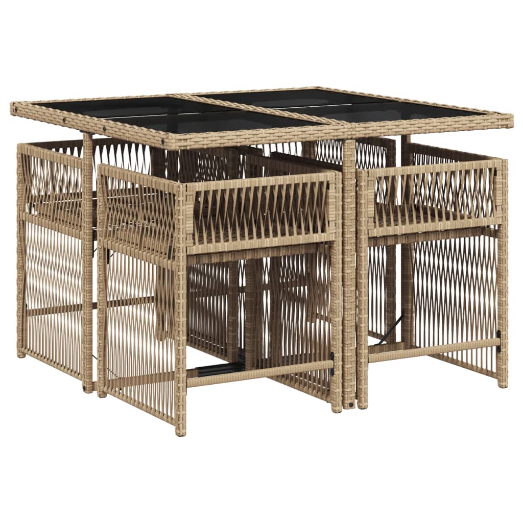 5-delige Tuinset met kussens poly rattan gemengd beige