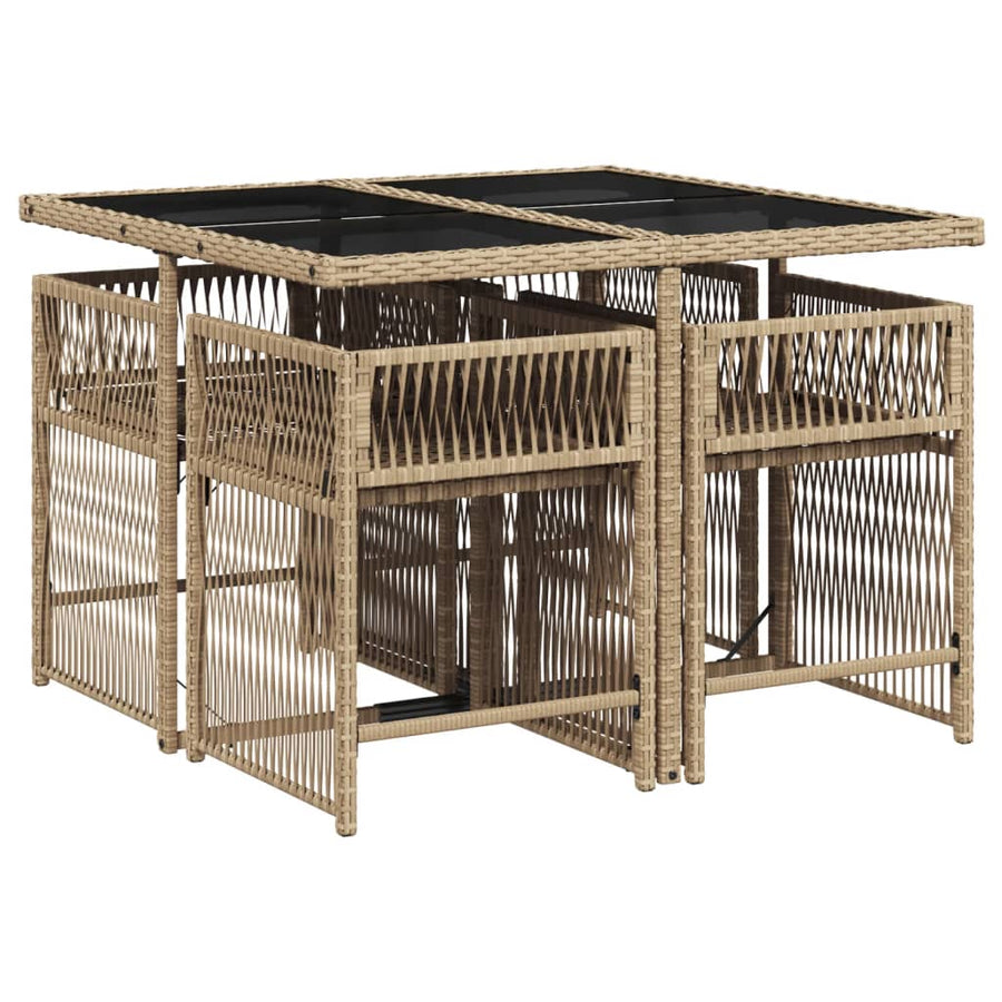 5-delige Tuinset met kussens poly rattan gemengd beige