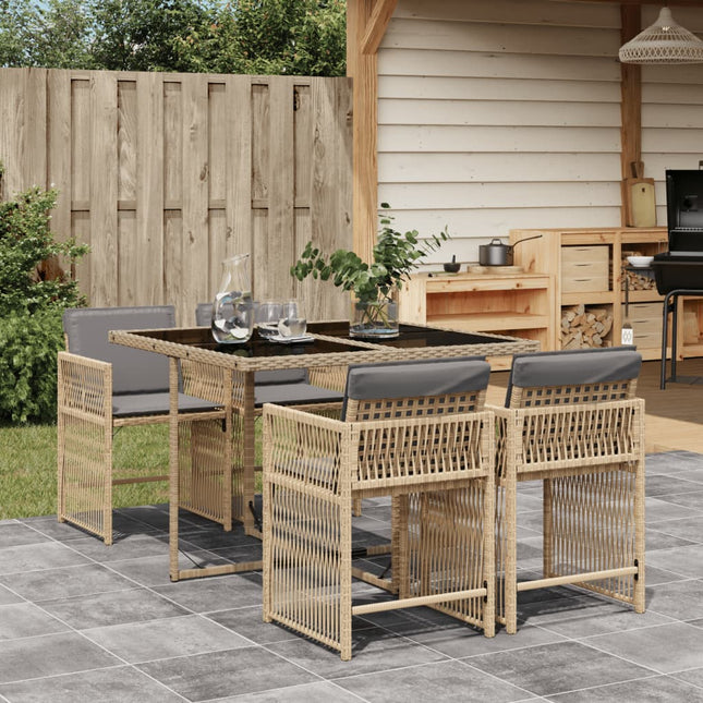 5-delige Tuinset met kussens poly rattan gemengd beige