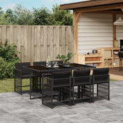 7-Piece Poly Rattan Garden Set with Cushions Black