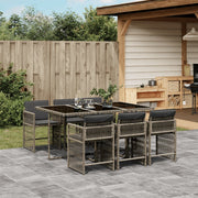 7-Piece Garden Set with Cushions Poly Rattan Grey