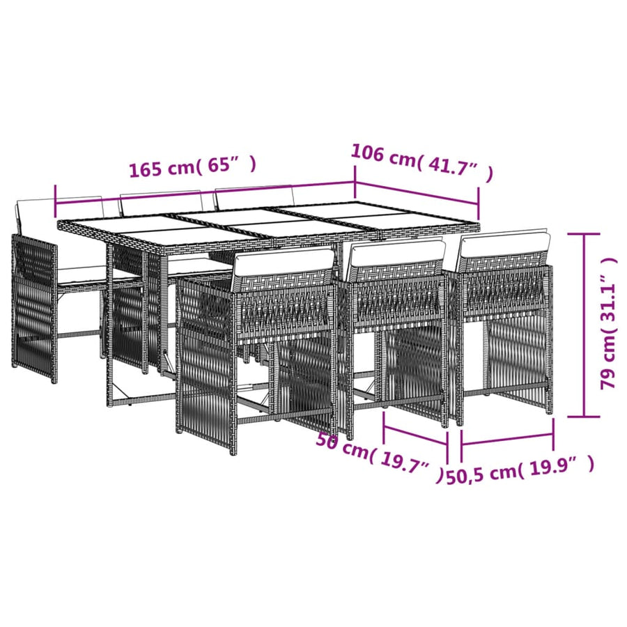 7-delige Tuinset met kussens poly rattan beige