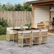 7-Piece Poly Rattan Garden Furniture Set with Cushions - Beige