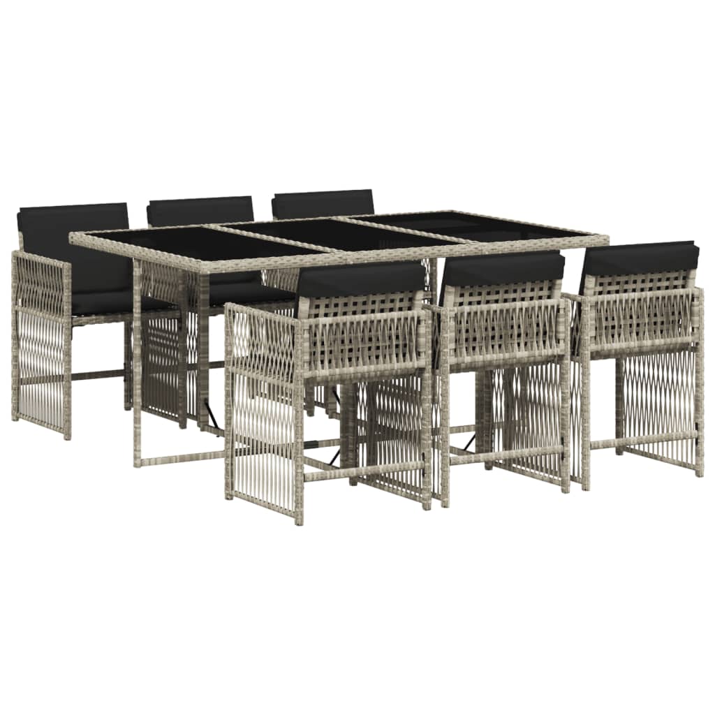 7-delige Tuinset met kussens poly rattan grijs