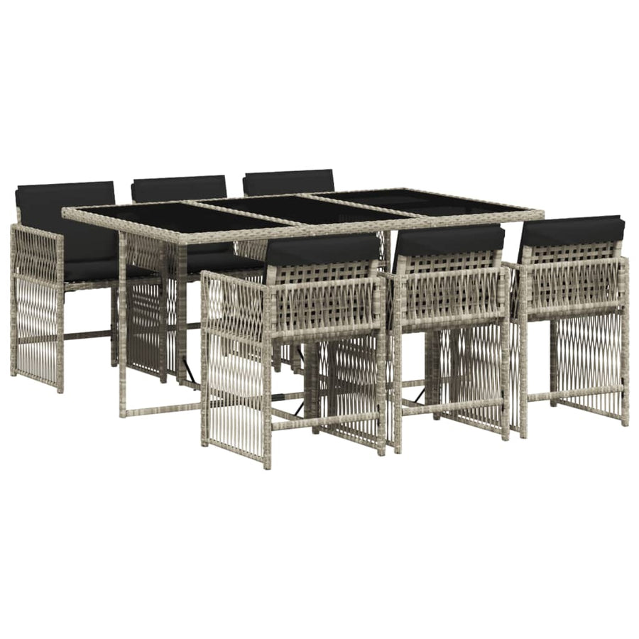 7-delige Tuinset met kussens poly rattan grijs