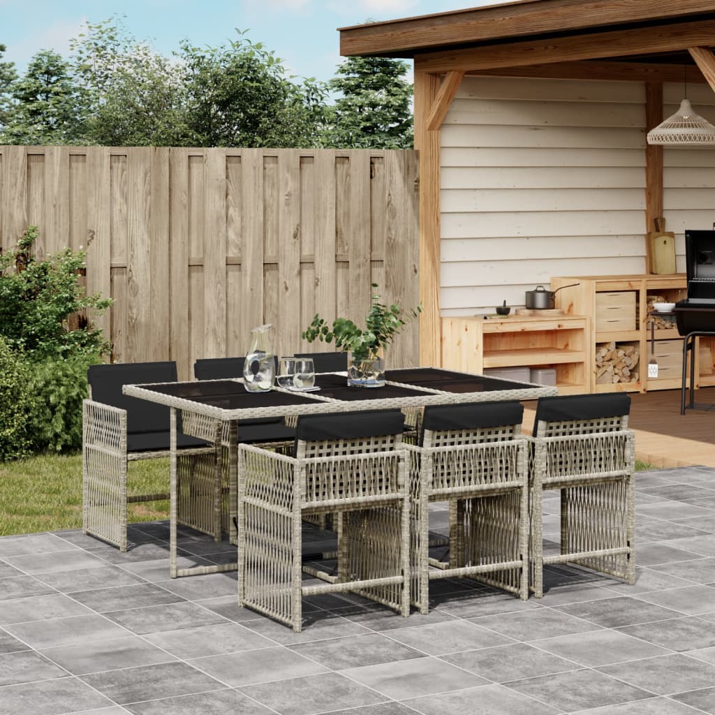 7-delige Tuinset met kussens poly rattan grijs