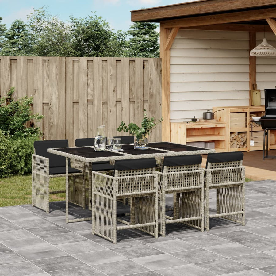 7-delige Tuinset met kussens poly rattan grijs