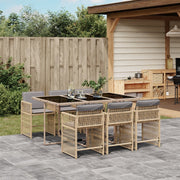 7-piece Garden Dining Set with Cushions Poly Rattan Mixed Beige