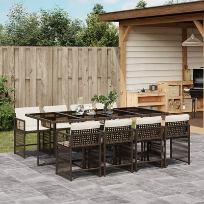 9-delige Tuinset met kussens poly rattan bruin