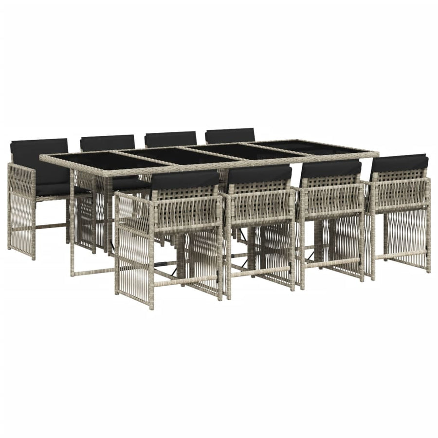 9-delige Tuinset met kussens poly rattan lichtgrijs