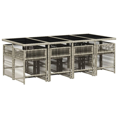 9-delige Tuinset met kussens poly rattan lichtgrijs