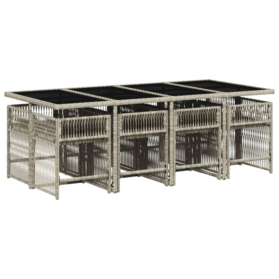9-delige Tuinset met kussens poly rattan lichtgrijs