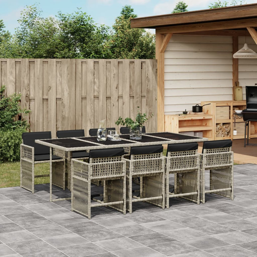 9-delige Tuinset met kussens poly rattan lichtgrijs