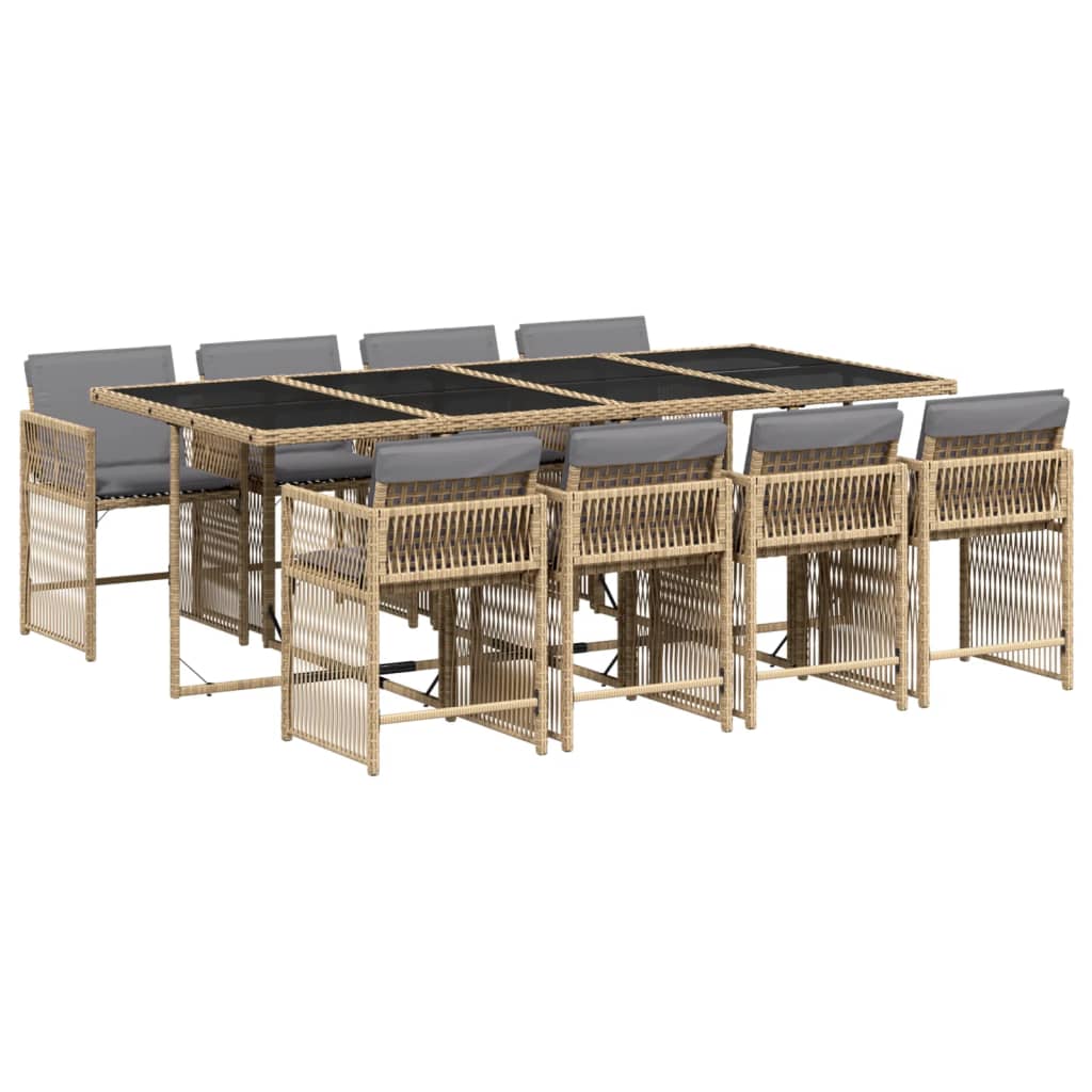 9-delige Tuinset met kussens poly rattan gemengd beige
