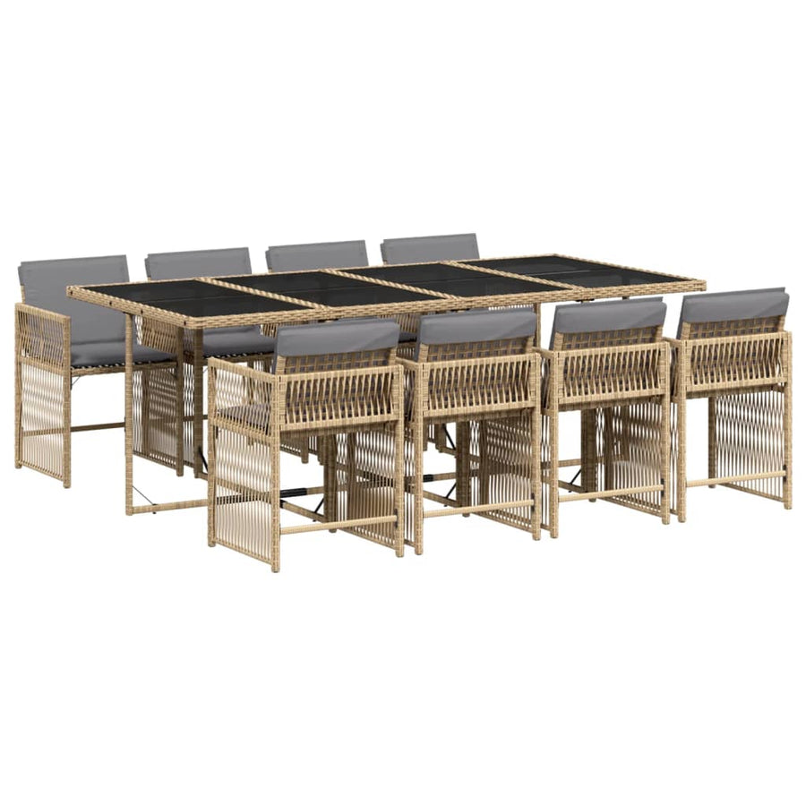 9-delige Tuinset met kussens poly rattan gemengd beige