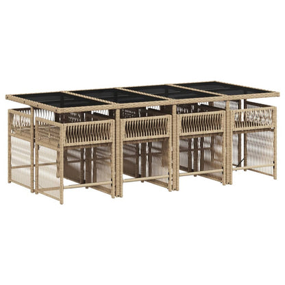 9-delige Tuinset met kussens poly rattan gemengd beige